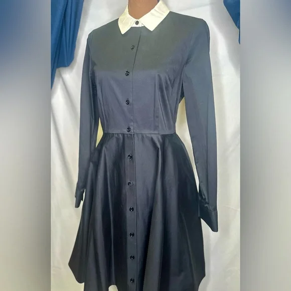 KATE SPADE Black Long-Sleeve Button-Up Pockets Dress; Wednesday Addams; Size 6 - Picture 3 of 8